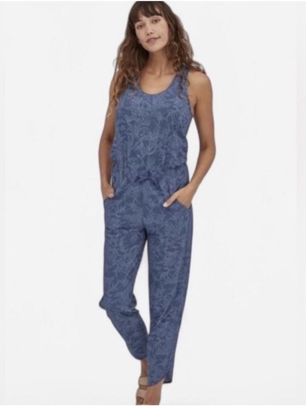 Patagonia Blue Tropical Palm Print Fleetwith‎ Adjustable Waist Jumpsuit 55075-XS